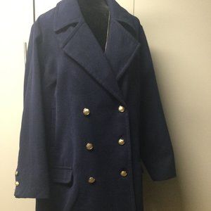 JUST FAB Women s Large Double breasted Navy Long Coat Jacket